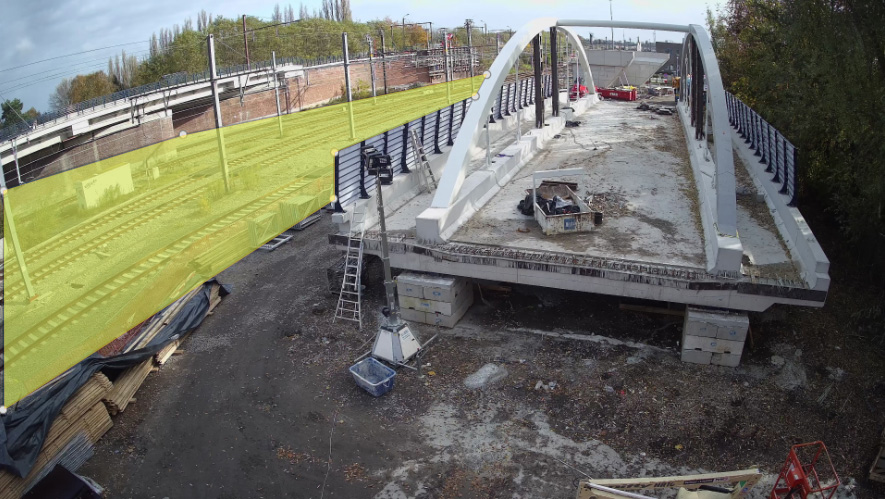 Image of bridge next to railway. Tracks are selected as region of interest.